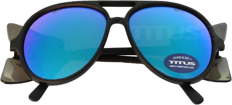 Titus G35 Retro Aviator Z87 Sunglasses Eye Protection w/Side Shield Motorcycle Shooting DOT ANSI CE Approved Safety Glasses - Image 1